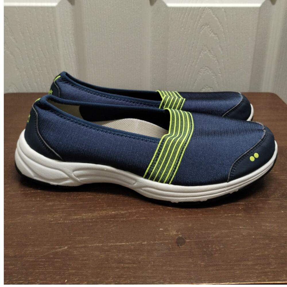 Women’s Navy Slip-On Sneakers with Lime Accent - Picture 2 of 7